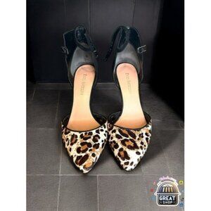 ENZO ANGIOLINI Design Leopard Suede Leather Pointed Toe Ankle Strap Heel Sz 8.5